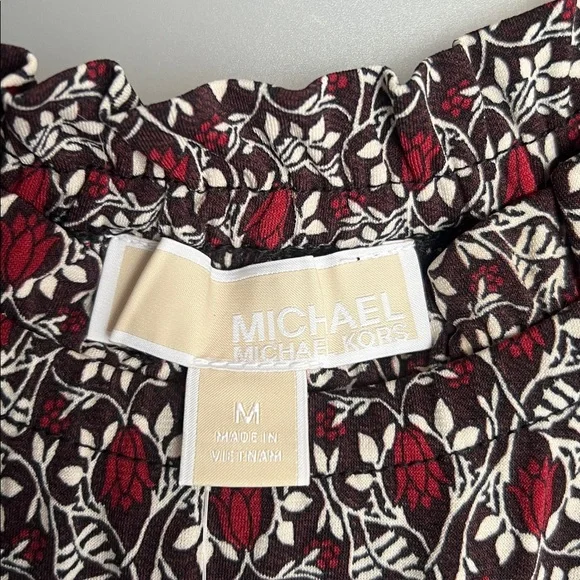 Michael Kors black maroon dress high neck smocked waist ruffed hem size M - Picture 7 of 7